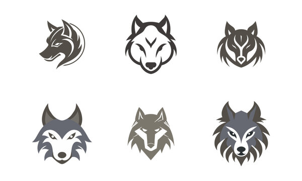 Set of wolf head logo template vector icon illustration design. Collection of wolf logo designs
