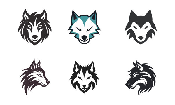 Wolf head logo template vector icon illustration design. Collection of wolf logo designs