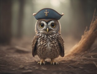 Cute babby owl using pirates hat and the sword toys creating by ai generated tools