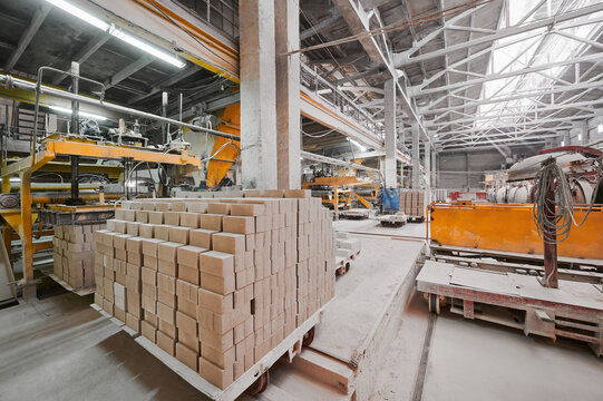 Pack of raw bricks prepared at plant storage department