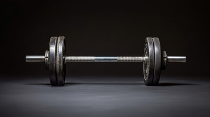 Obraz na płótnie Canvas Bar for weight lifting on dark background in gym barbell. Genera