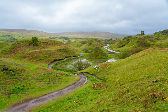 Landscapes in Fairy Glen, Isle of Skye, Inner Hebrides, Highland Region, Scotland, United Kingdom