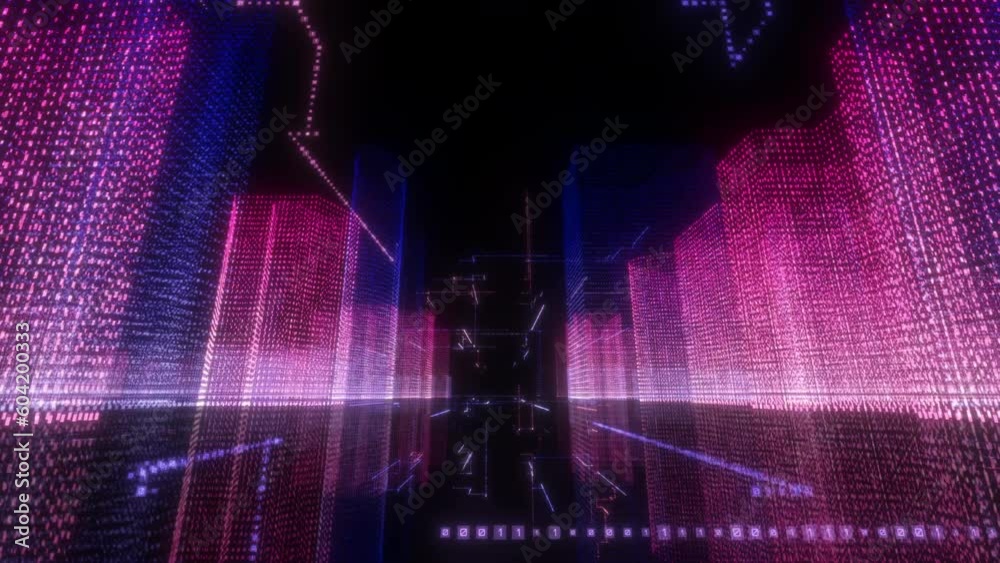 Poster data center, binary and code, database with cyber and global network, digital transformation and tec