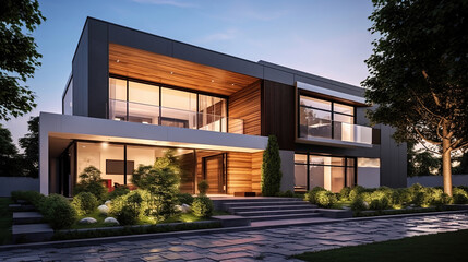 Beautiful modern home exterior. Generative Ai