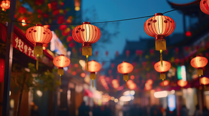 Chinese new year lanterns in china town. Generative Ai - obrazy, fototapety, plakaty