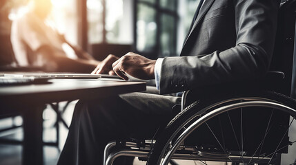 Fototapeta premium Disabled Man on Wheelchair in Office. Generative Ai
