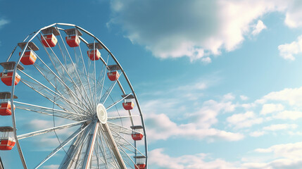 Ferris wheel on cloudy sky background. Generative Ai