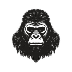 gorilla, vintage logo line art concept black and white color, hand drawn illustration