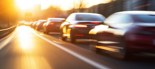 Road traffic jam lines rows of cars background. Shiny motion blur effect. Generative AI technology. - obrazy, fototapety, plakaty