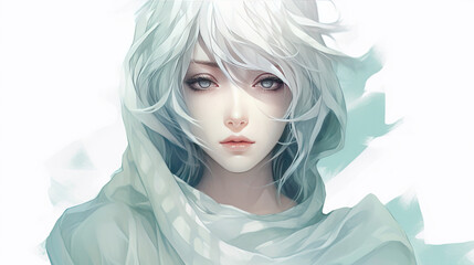 2D illustration digital painting of beautiful anime woman