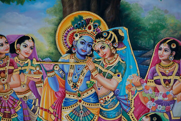 Sri Krishnan Hindu temple, Hindu God Lord Krishna and his wife Radha, Singapore