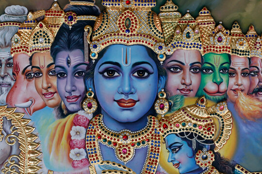 Sri Krishnan Hindu temple, blue-skinned Krishna, the Hindu deity of love and compassion, Singapore