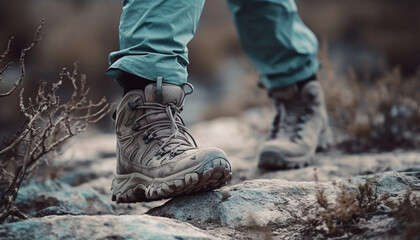 Healthy lifestyle hiking adventure, men exploring nature generated by AI