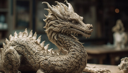 Ornate dragon sculpture, symbolizing Chinese royalty generated by AI