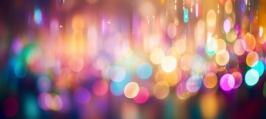 Abstract colorful disco night club light sparkle motion blur bokeh background. Generative AI technology.