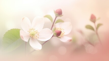 Naklejka na ściany i meble Delicate light pink Japanese plum blossoms against a coral pink blurred background. AI Generated.