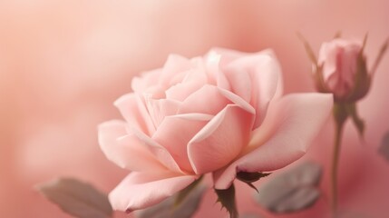 Soft pink rose with a serene blurred background. AI Generated.