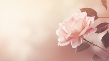 Soft pink rose with a beige red blurred background. AI Generated.