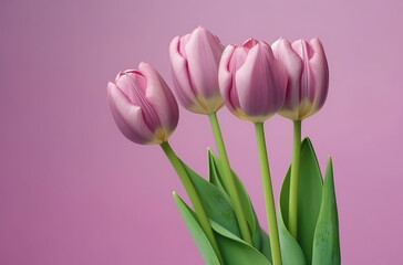 Pink Tulips On A Pink Background With Space For Text, 