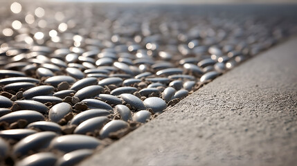 Obraz premium Closeup of pebble paving, paving edge, concrete paving. Generative AI.