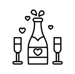 Cute wedding champagne outline icon