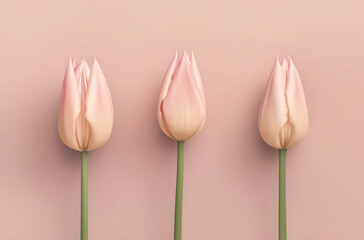 Pink Tulips On A Pink Background With Space For Text, In The 