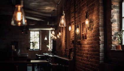 Rustic elegance shines in modern loft with antique lighting equipment generated by AI