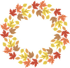 Wreath with Autumn leaves in isolated background. Vector illustration
