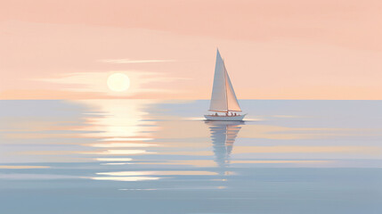A reflective evening scene of a ship