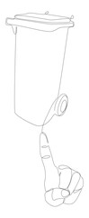 One continuous line of hand with Garbage Bin. Thin Line Illustration vector concept. Contour Drawing Creative ideas.
