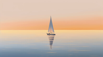 Fototapeta premium A reflective evening scene of a ship