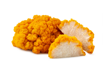 fresh golden ear mushroom or yellow brain fungus with slices isolated on white background.