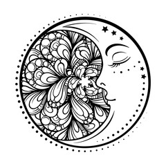 Ethnic cresent moon motif. Antistress coloring page
