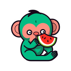monkey eat watermelon character