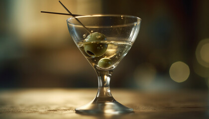 A refreshing martini with olives, perfect for a night out generated by AI