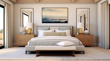 Generative AI, Timeless Tranquility: A Transitional Style Bedroom Design