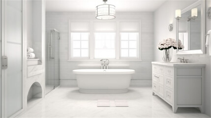 Obraz na płótnie Canvas Generative AI, Transitional Elegance: A Classic-Meets-Modern Bathroom Design