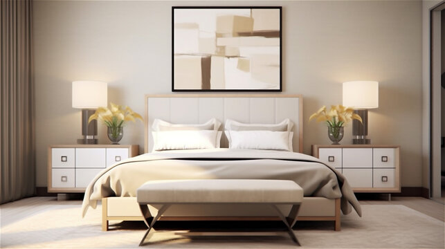 Generative AI, Timeless Tranquility: A Transitional Style Bedroom Design