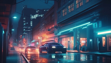 Fototapeta na wymiar City life in motion Blurred traffic on multi colored asphalt generated by AI