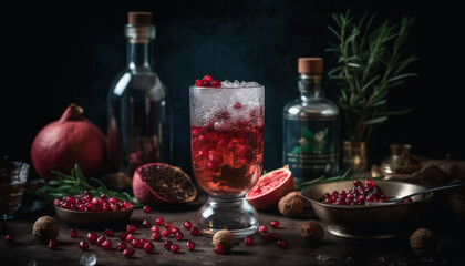A gourmet summer cocktail with fresh blueberries, lime, and raspberries generated by AI