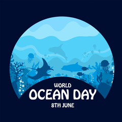 World oceans day concept, Help to protect animals and the environment, underwater, vector design, world ocean day vector illustration design