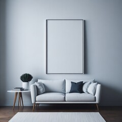 White Frame Living Room Mockup with Sofa, Coffee Table, and Potted Plant