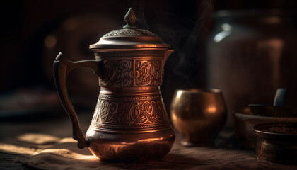 Antique earthenware teapot, a rustic souvenir of Turkish culture generated by AI
