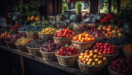 Fototapeta na wymiar Abundance of fresh, organic fruits and vegetables in colorful basket generated by AI