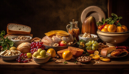 Obraz na płótnie Canvas A rustic still life of healthy organic meal variation generated by AI