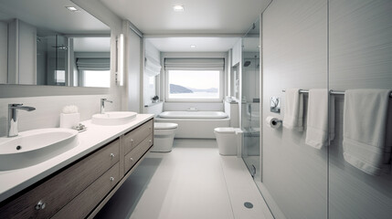 large bathroom with sink and bath and toilet and bidet. Generative AI - obrazy, fototapety, plakaty