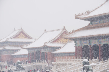 The heavy snow in Forbidden City, Beijing of China