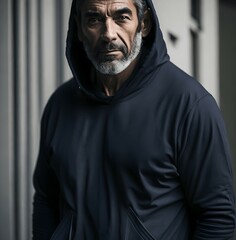 Fototapeta na wymiar portrait of a man in black hoodie t-shirt mock-up