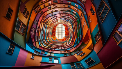 The modern skyscraper vibrant colors illuminate the city at night generated by AI