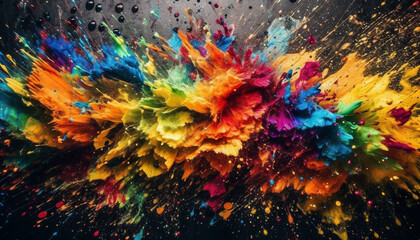 Obraz na płótnie Canvas Vibrant colors splashing in chaotic celebration, a futuristic fantasy backdrop generated by AI
